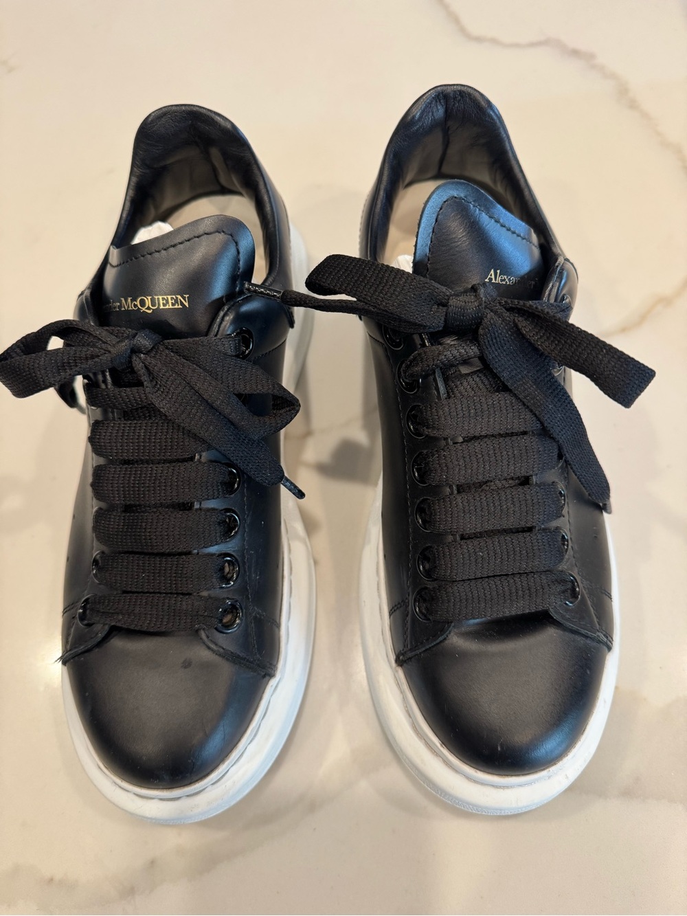 Alexander McQueen Black Leather Sneakers with White Platform